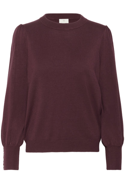 KAlizza Round Neck Knit Pullover Buttons Windsor Wine