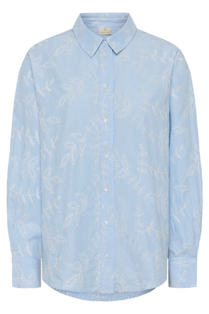 Kaffe Clothing KAmarlee Shirt White Blue Embroidery Stripe