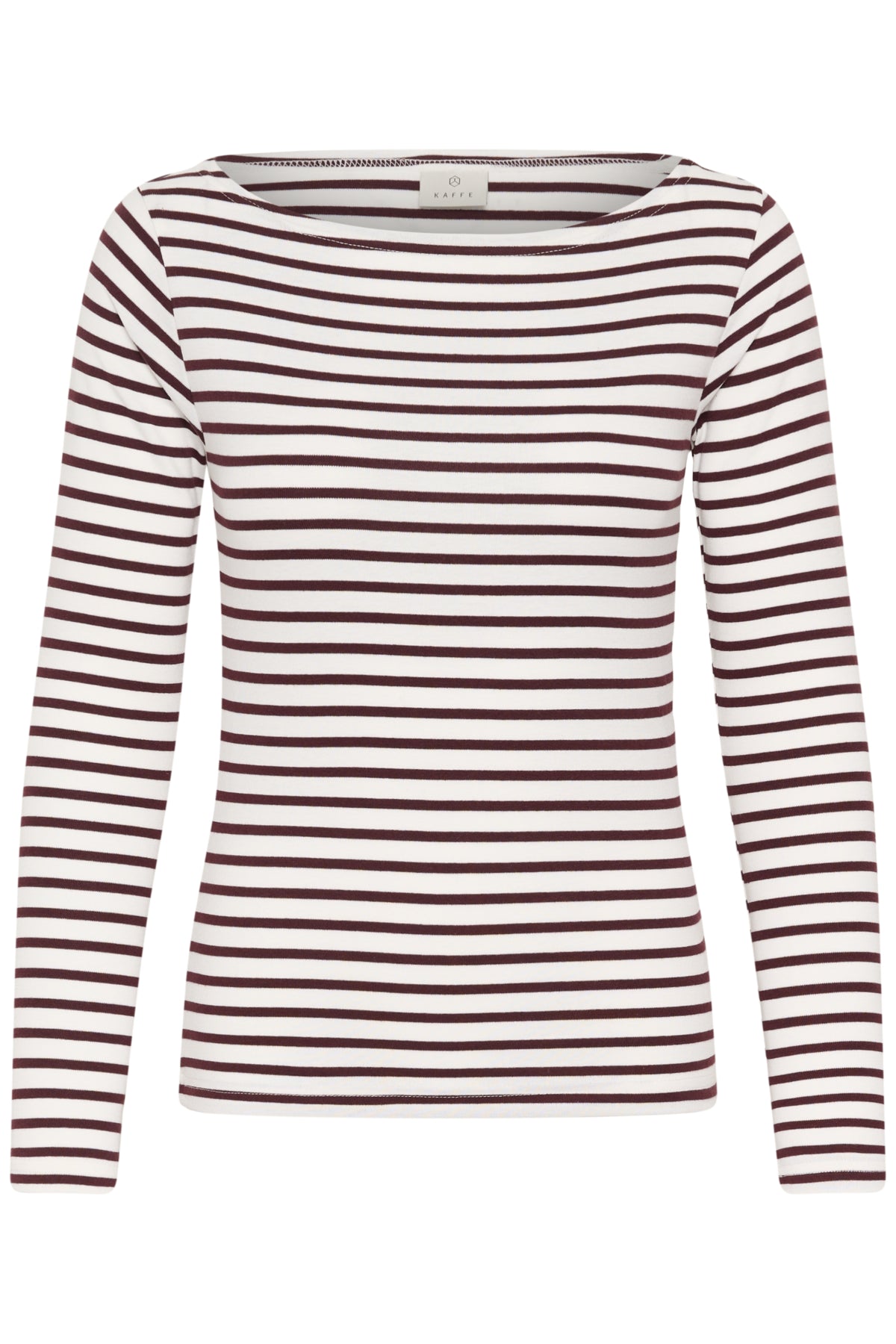 Kaffe KAliddy – LS Boatneck T-shirt Chalk/Fudge Stripe