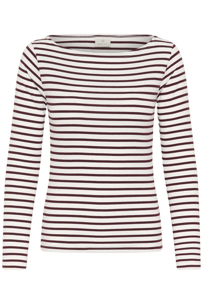 Kaffe KAliddy – LS Boatneck T-shirt Chalk/Fudge Stripe
