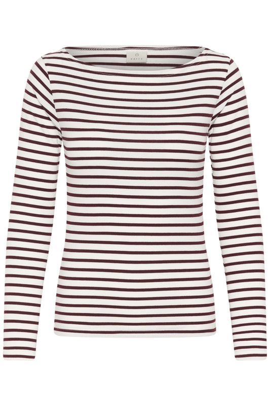 Kaffe KAliddy – LS Boatneck T-shirt Chalk/Fudge Stripe