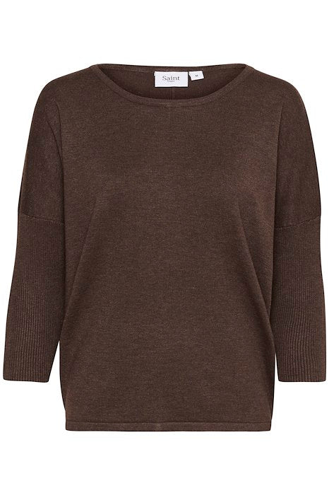 Saint Tropez MilaSZ R-Neck Pullover Dark Oak Melange