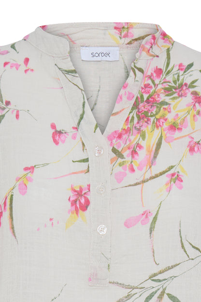 Sorbet SBalexa – Naturgrå bluse med blomsterprint