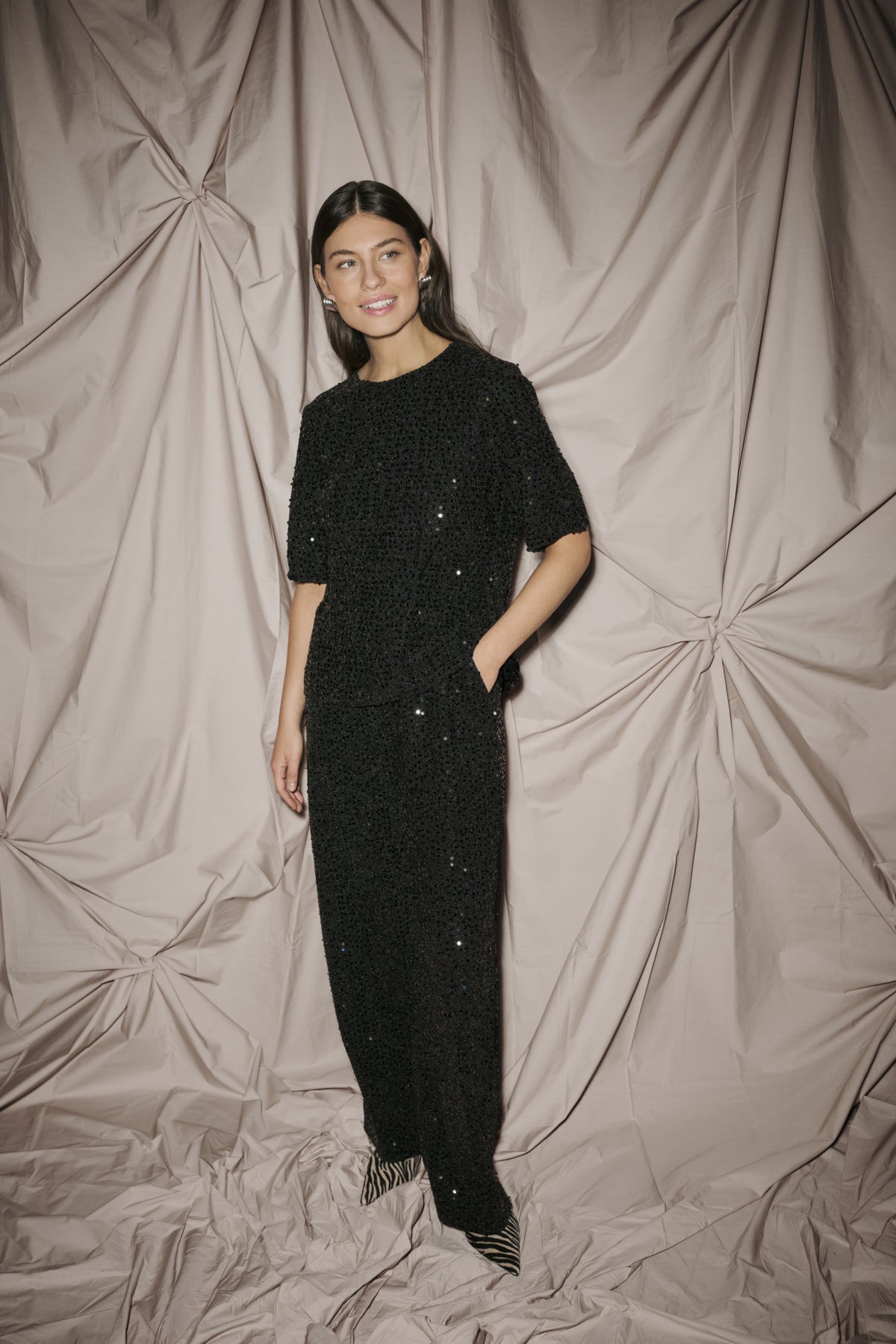 Culture CUtamera Sequin Blouse Black