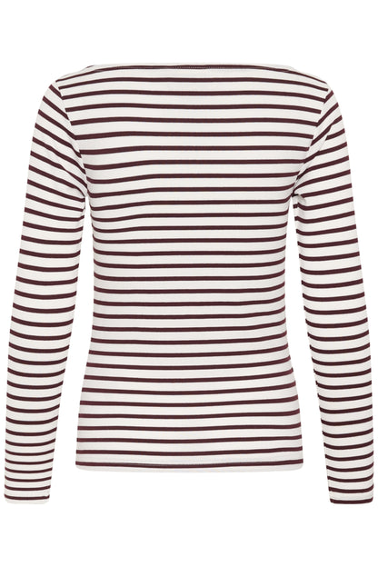 Kaffe KAliddy – LS Boatneck T-shirt Chalk/Fudge Stripe