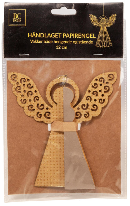 Engel Papir Henge Krem M/Gull 12cm Gullvinge