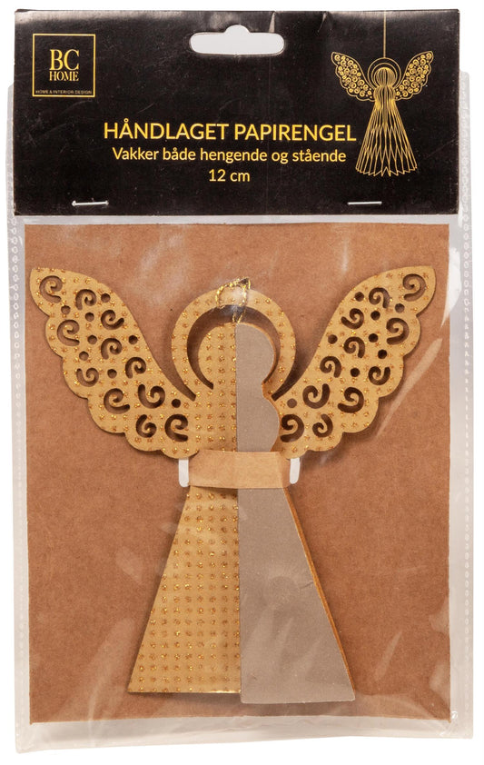 Engel Papir Henge Krem M/Gull 12cm Gullvinge