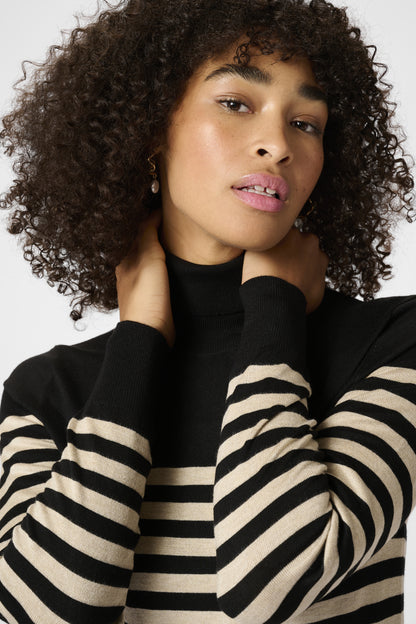 Kaffe Clothing KAlizza Striped Roll Neck Black/Feather Gray Melange Stripe