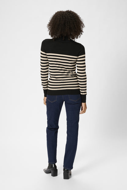 Kaffe Clothing KAlizza Striped Roll Neck Black/Feather Gray Melange Stripe