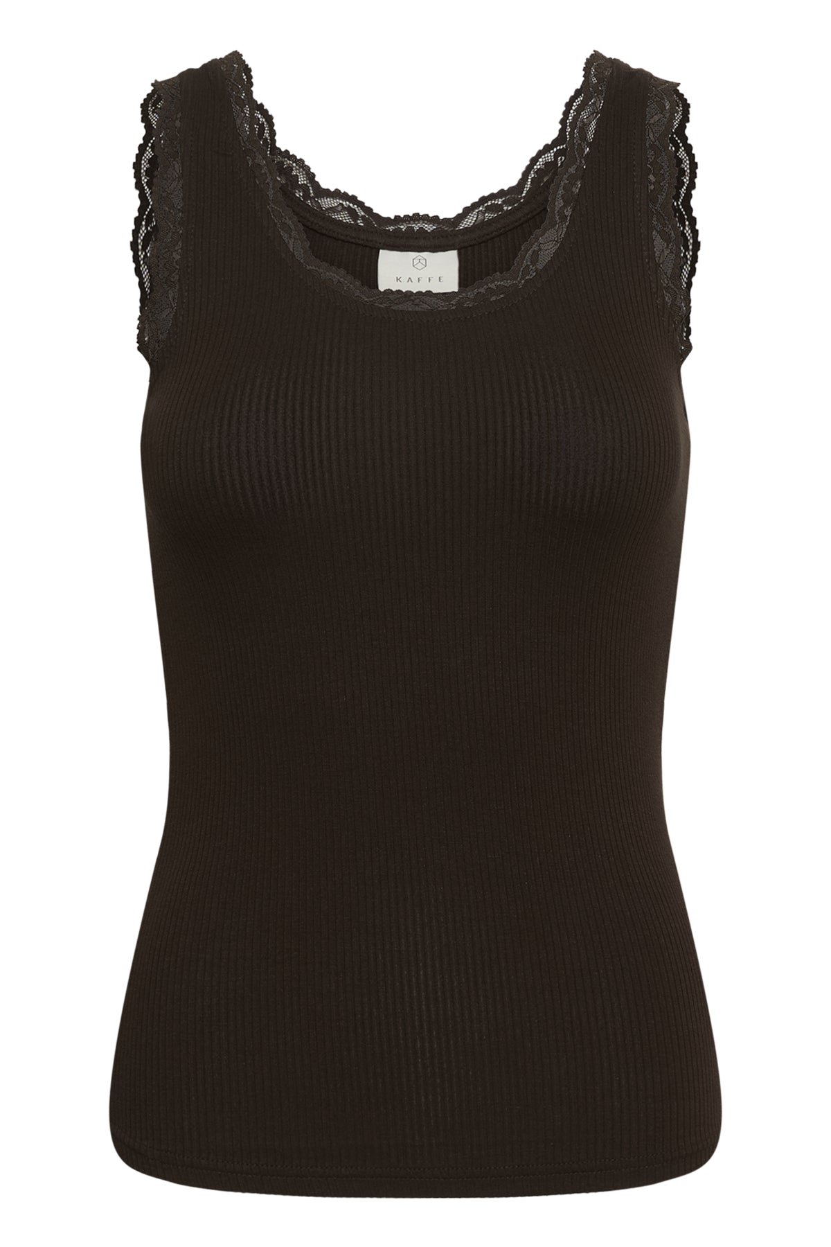 Kaffe KAomi – Mørkebrun singlet med blondedetaljer