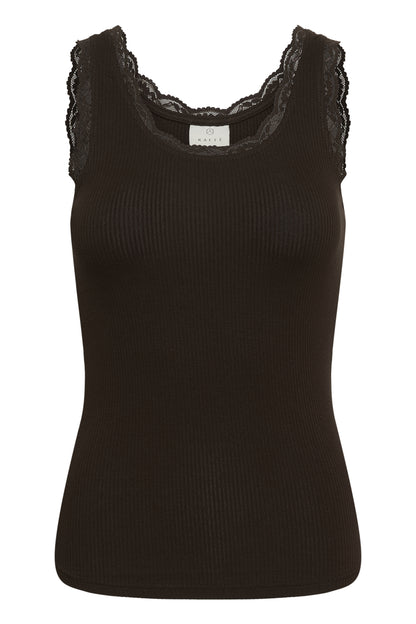 Kaffe KAomi – Mørkebrun singlet med blondedetaljer