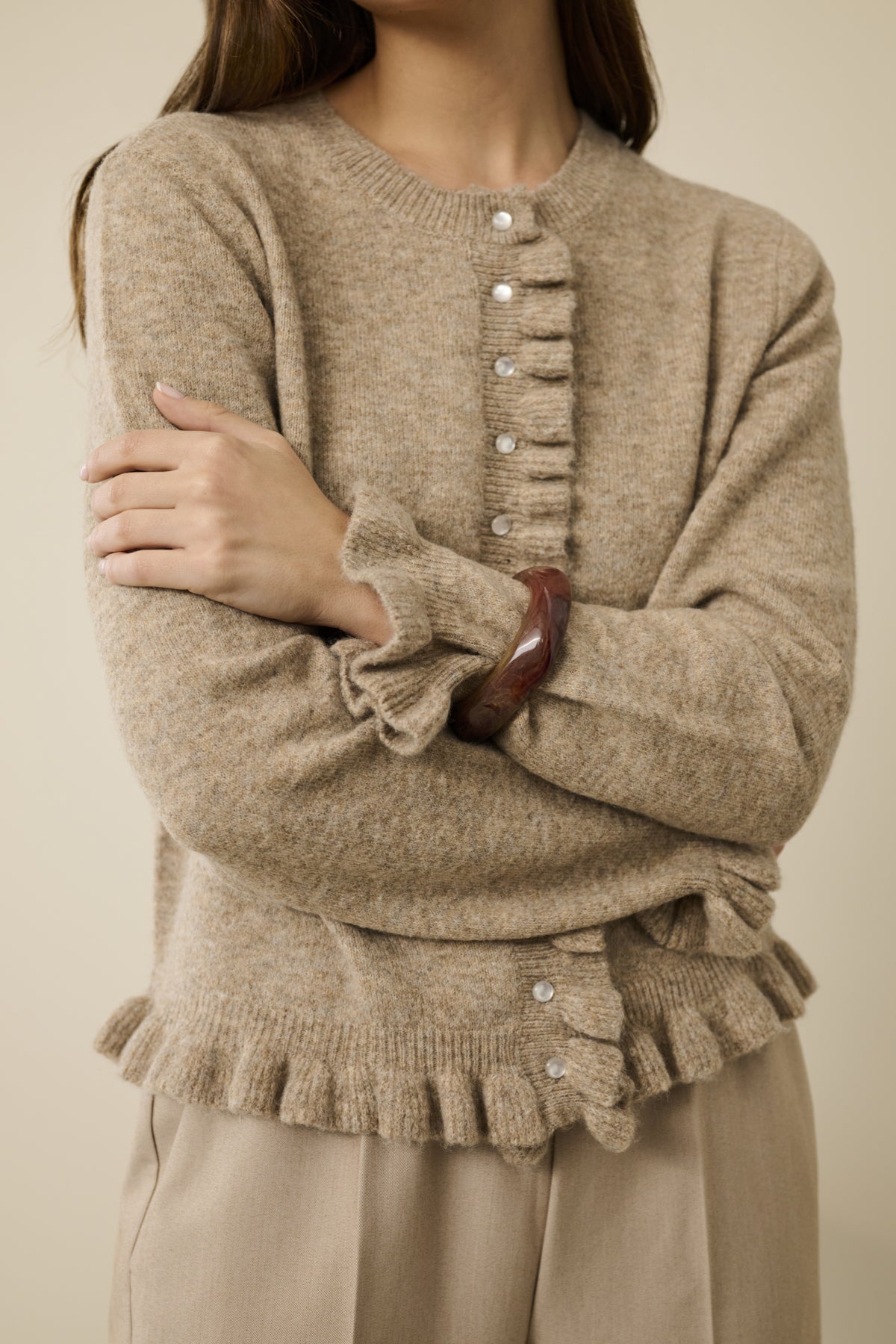 Culture CUjulietta Frill Cardigan Dune Melange
