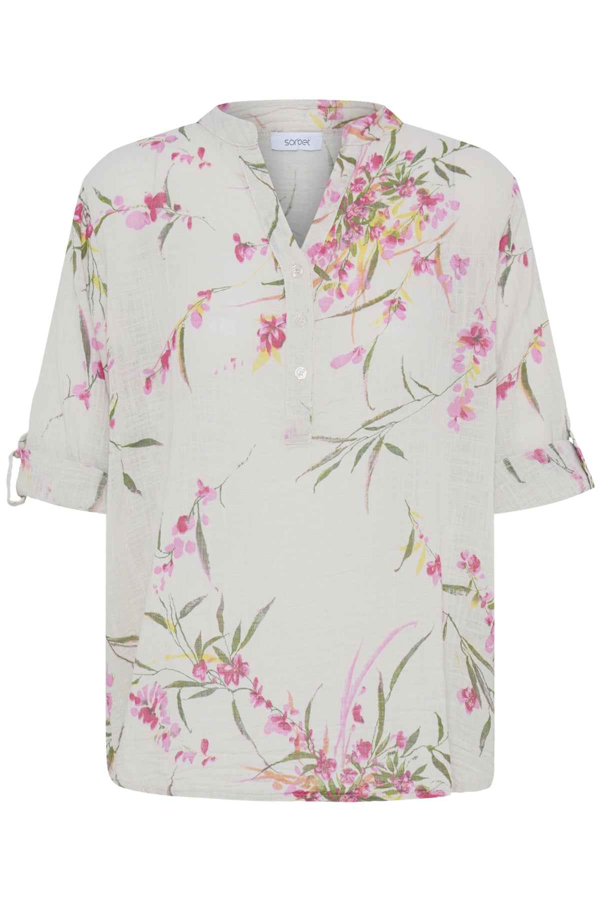 Sorbet SBalexa – Naturgrå bluse med blomsterprint