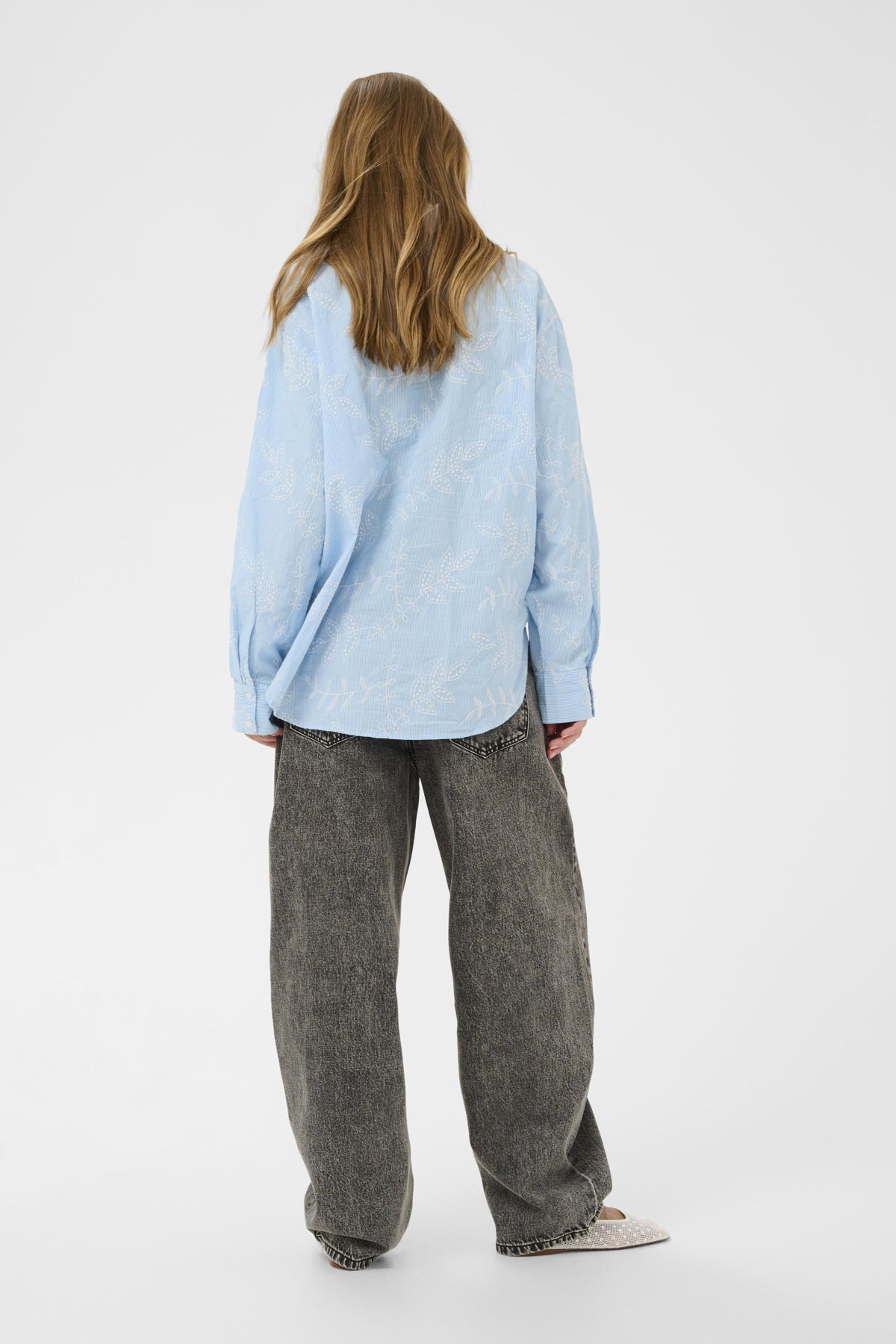 Kaffe Clothing KAmarlee Shirt White Blue Embroidery Stripe