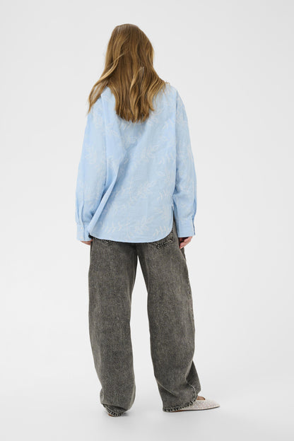 Kaffe Clothing KAmarlee Shirt White Blue Embroidery Stripe