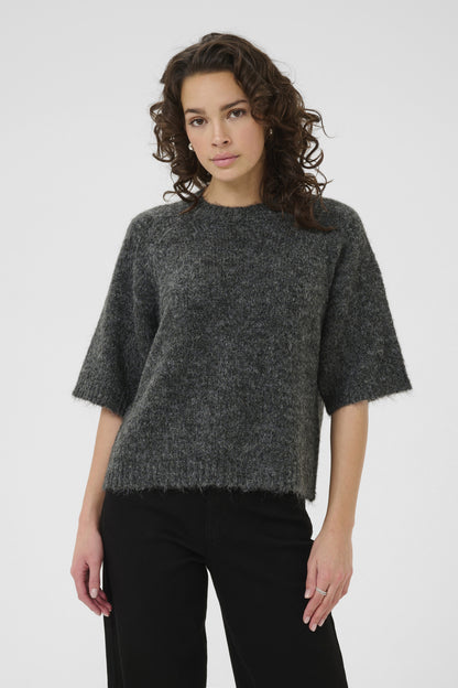 Kaffe Clothing KAemilie Cropped Knit Pullover Dark Grey Melange