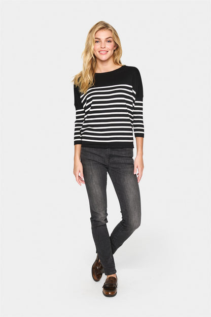 Saint Tropez MilaSZ R-Neck St. Pullover Black Mila Stripes