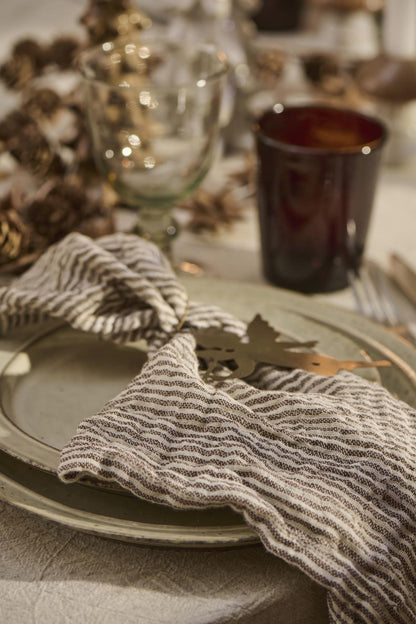 Ib Laursen Stoffserviett Brun/Hvitstripet