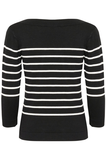 Kaffe Clothing KAlizza Boatneck Pullover Feather Black/Chalk Stripes
