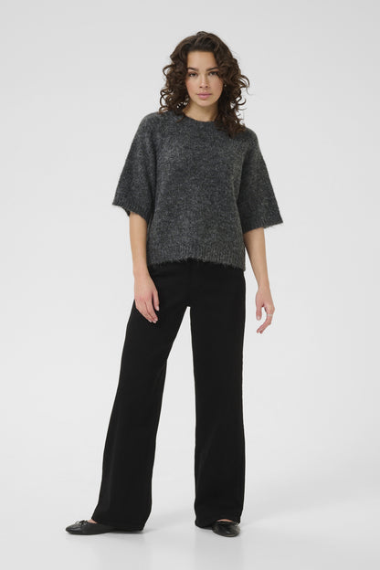 Kaffe Clothing KAemilie Cropped Knit Pullover Dark Grey Melange
