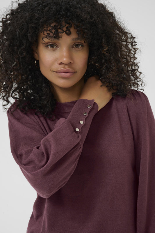 KAlizza Round Neck Knit Pullover Buttons Windsor Wine