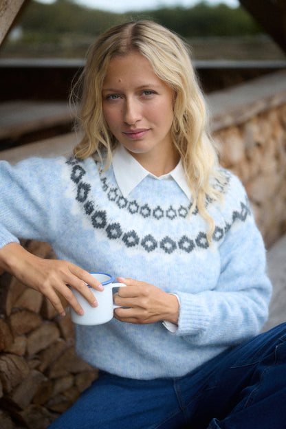 Kaffe KAberta Pullover Blue Melange/Grey/Chalk