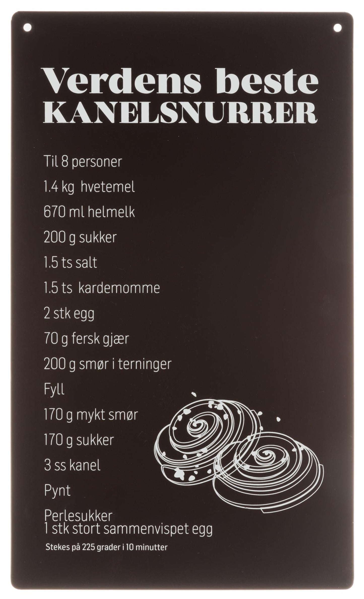 Skilt Kanelsnurrer Oppskrift 16x27cm Metall