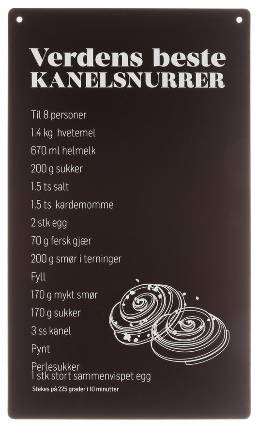Skilt Kanelsnurrer Oppskrift 16x27cm Metall