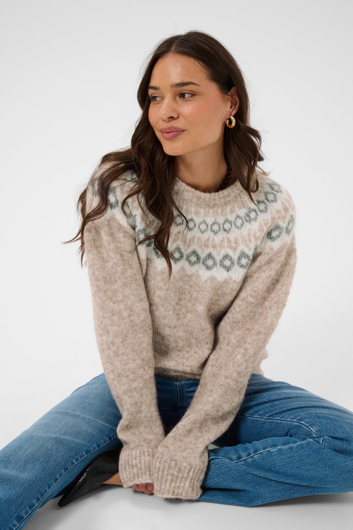 Kaffe KAberta Pullover Beige Melange/Grey/Chalk