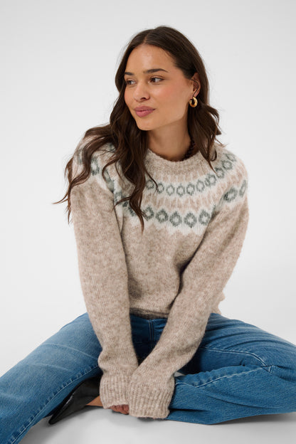 Kaffe KAberta Pullover Beige Melange/Grey/Chalk