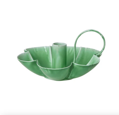 Rice Metal Flower Shape Candle Holder in Green