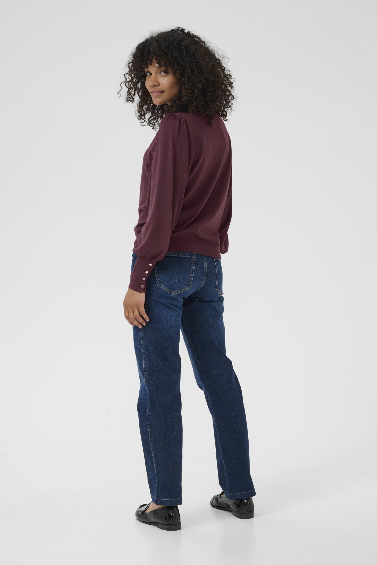 KAlizza Round Neck Knit Pullover Buttons Windsor Wine
