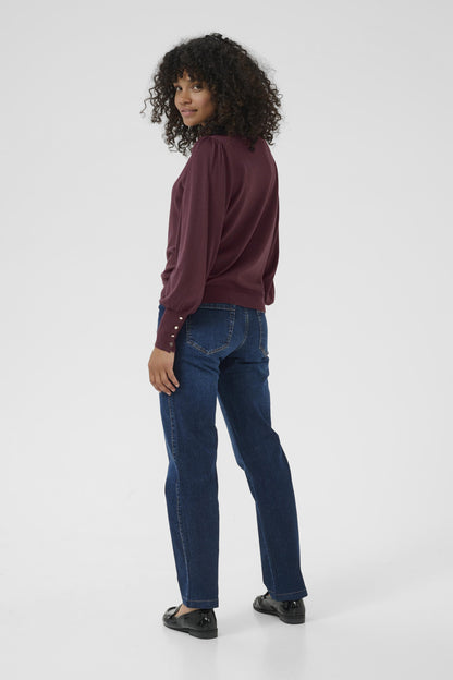 KAlizza Round Neck Knit Pullover Buttons Windsor Wine