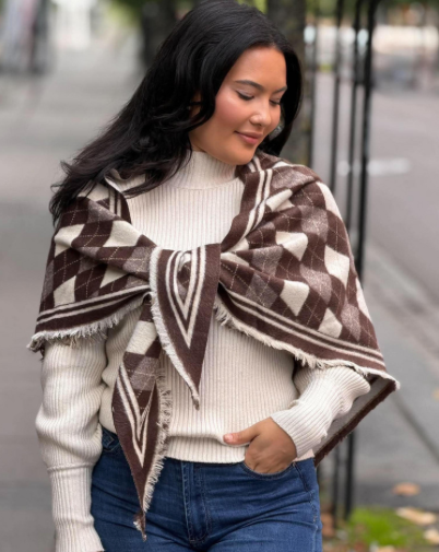 Skjerf Rutete Brunt/Offwhite