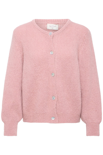 Sorbet SBgulvig Knit Cardigan – Støvrosa cardigan med knapper i front