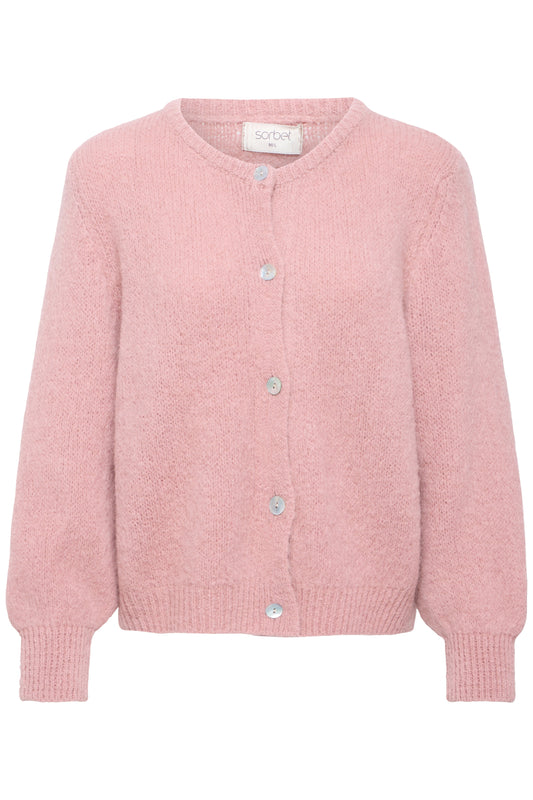 Sorbet SBgulvig Knit Cardigan – Støvrosa cardigan med knapper i front