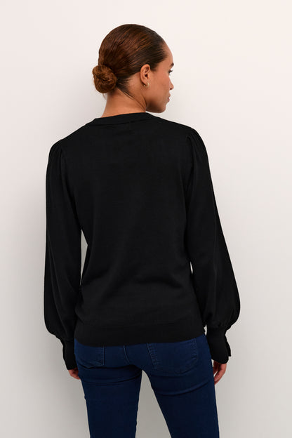 KAlizza Round Neck Knit Pullover Buttons Black