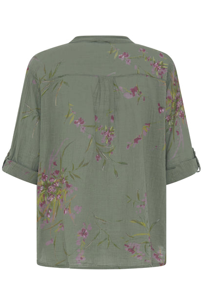 Sorbet SBalexa – Olivengrønn bluse med blomsterprint