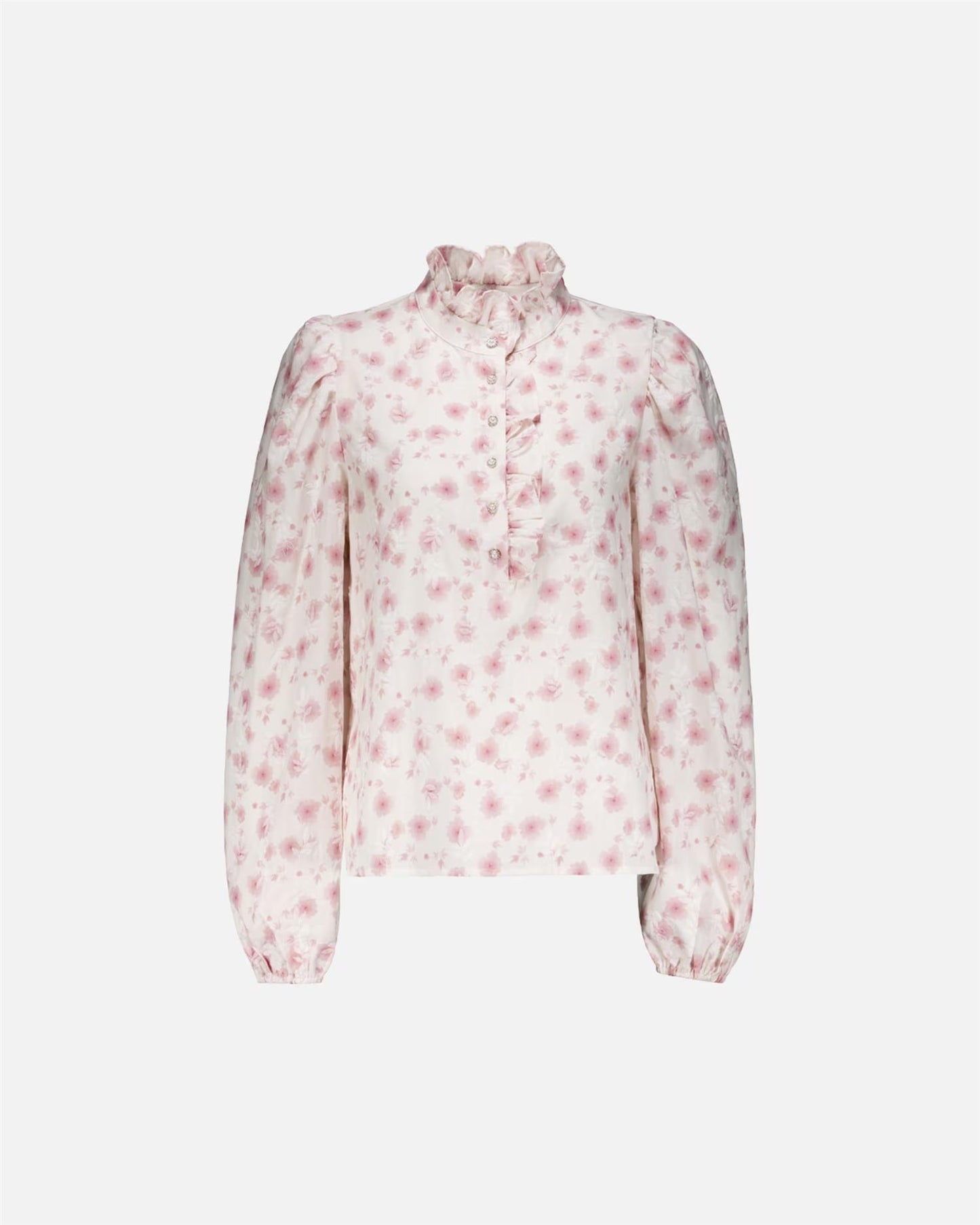 Floyd Vanda – Offwhite blomstrete bluse med høy hals