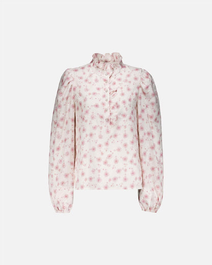 Floyd Vanda – Offwhite blomstrete bluse med høy hals