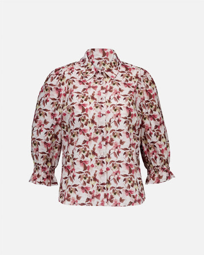 Floyd Norah Millie - Beige skjorte med blomsterprint i varme nyanser