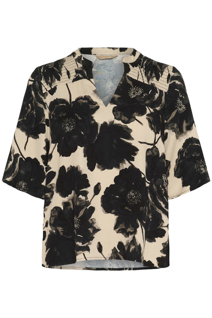 Culture CUrachel Elitha SS Blouse Black/Offwhite Flower