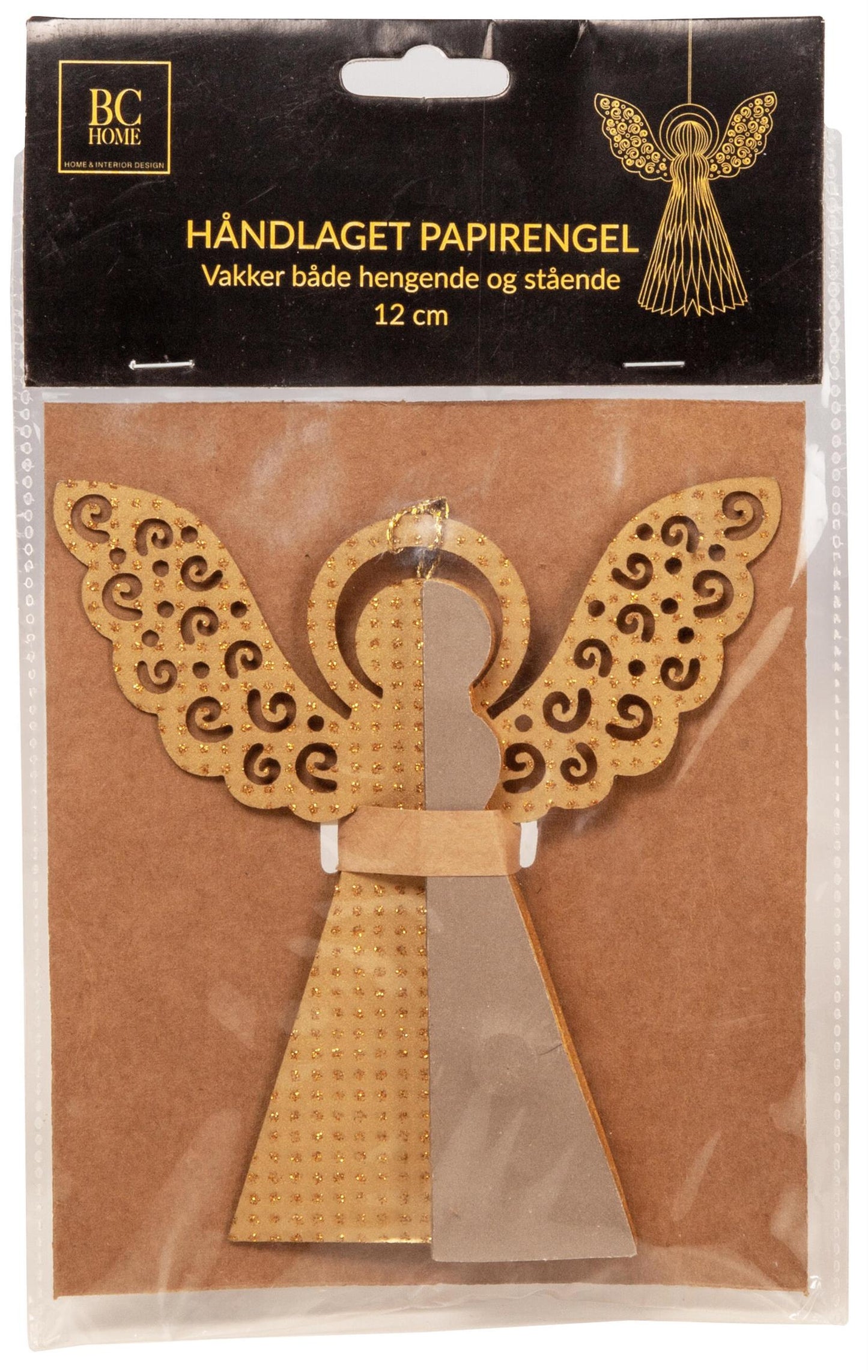 Engel papir henge støvrosa m/gull 12cm Gullvinge