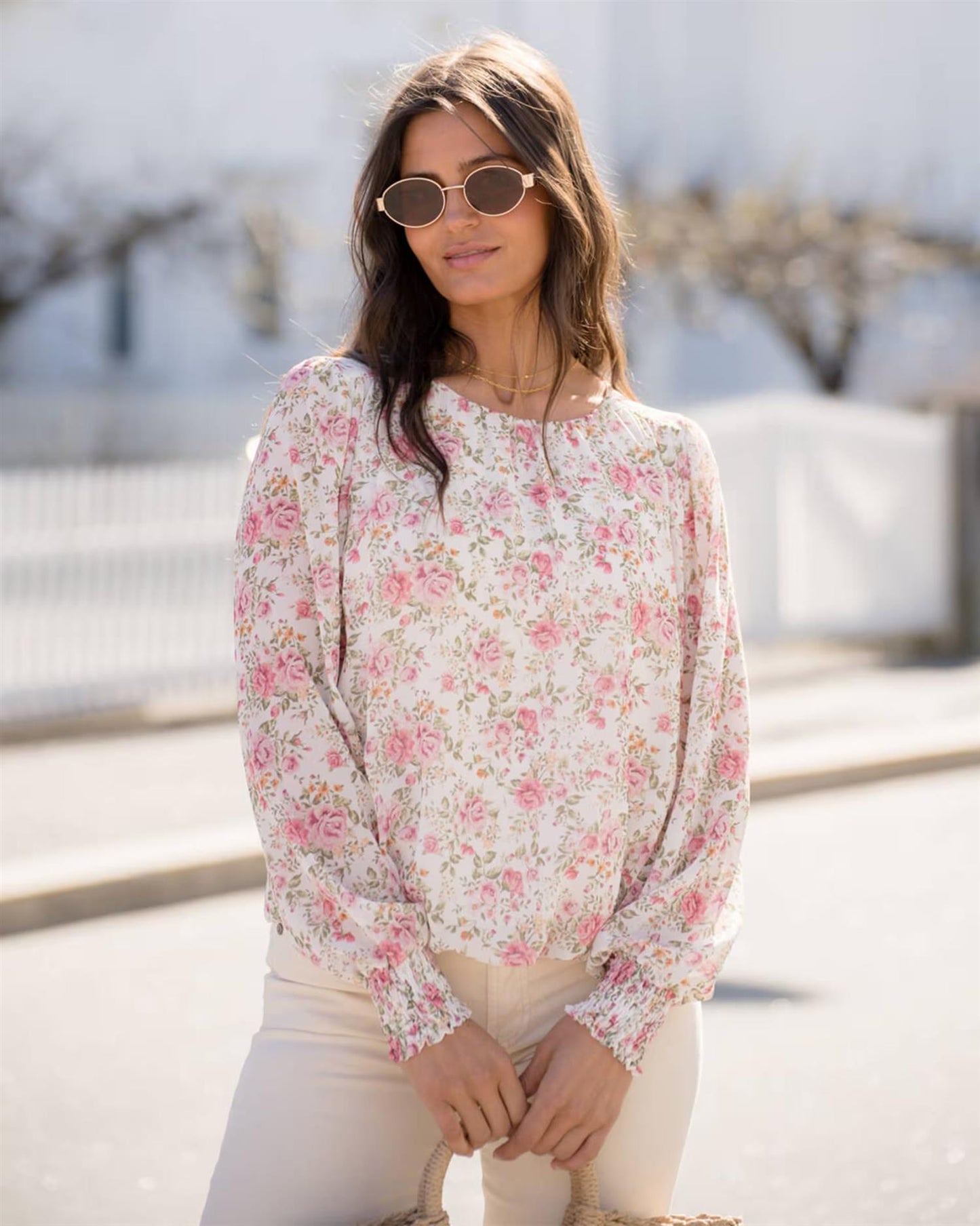 Floyd Marita Roses – Offwhite bluse med blomsterprint