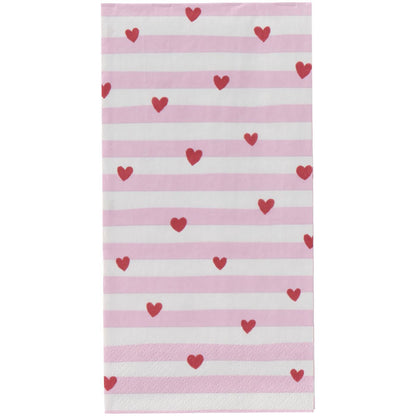 Ib Laursen Servietter 10x20 Cm Røde Hjerter Og Rosa Striper 16 stk/pakning