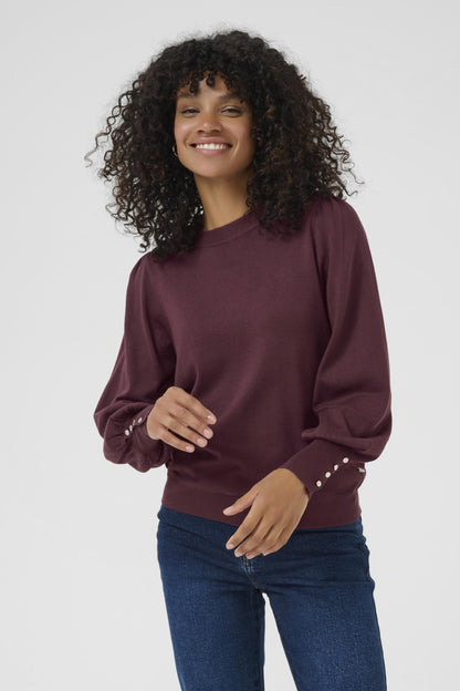KAlizza Round Neck Knit Pullover Buttons Windsor Wine
