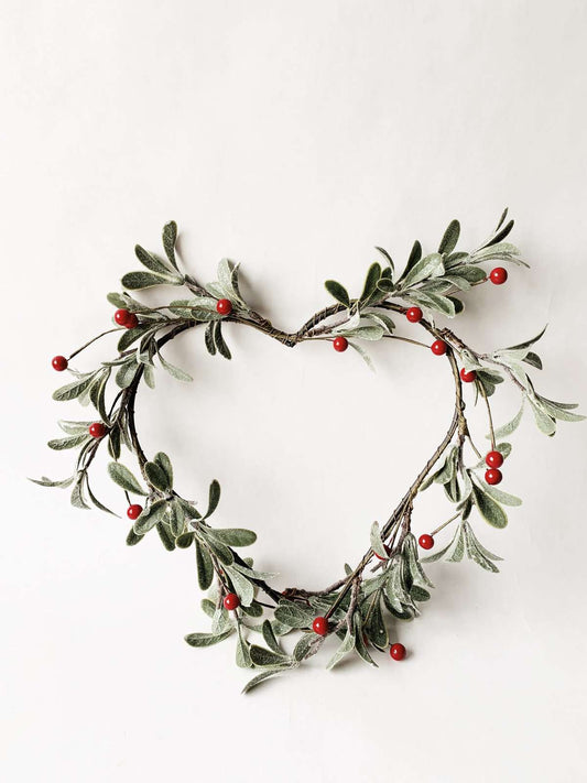 Krans grønn/rød hjerte d 40 cm