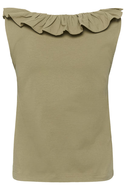 Kaffe KAdidde Flounce Top – Olivengrønn singlet med volanger
