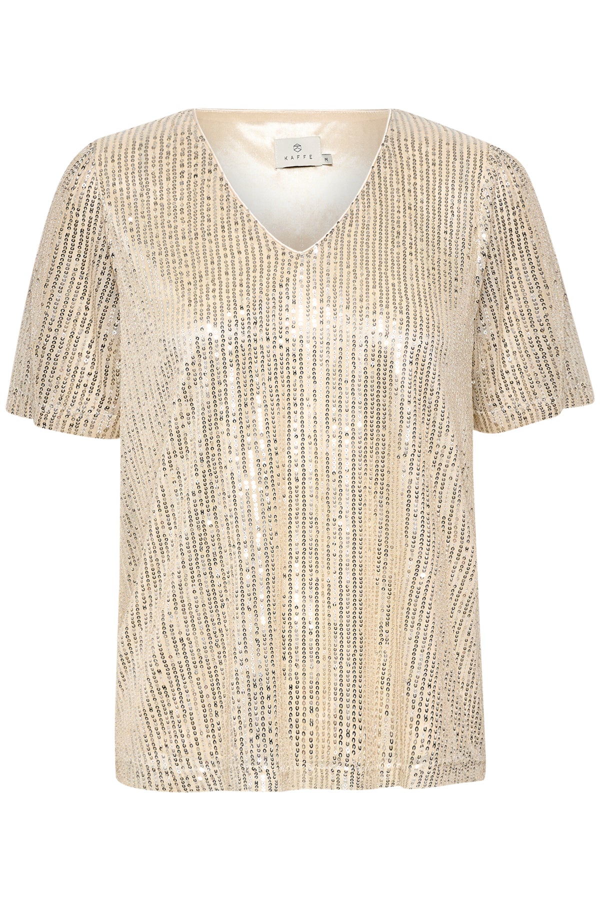 Kaffe Clothing KAbolette Blouse V-neck Sand Dollar/Silver Sequins