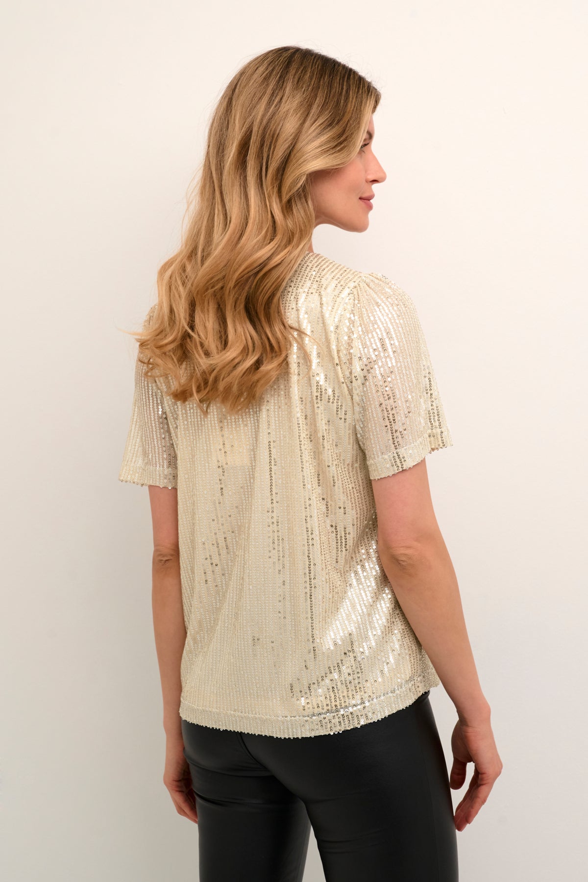 Kaffe Clothing KAbolette Blouse V-neck Sand Dollar/Silver Sequins